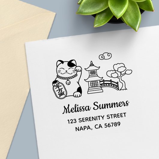 Japanese Lucky Cat, Maneki Neko Address 2 セルフインキングスタンプ