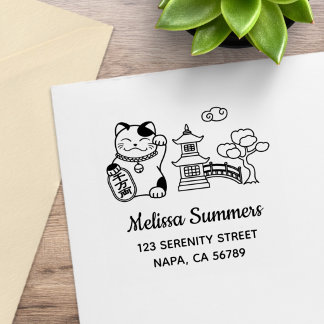 Japanese Lucky Cat, Maneki Neko Address 2 ラバースタンプ