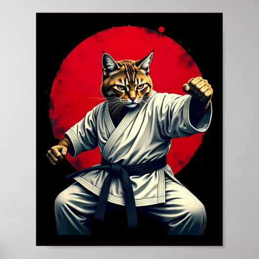 Japanese Martial Art Judo Karate Cat For Men Women ポスター (正面)