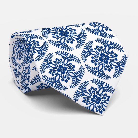 Japanese Medallion Pattern, Cobalt Blue and White ネクタイ (ロール)