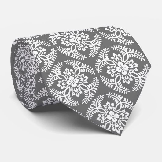 Japanese Medallion Pattern, Gray / Grey & White ネクタイ (ロール)