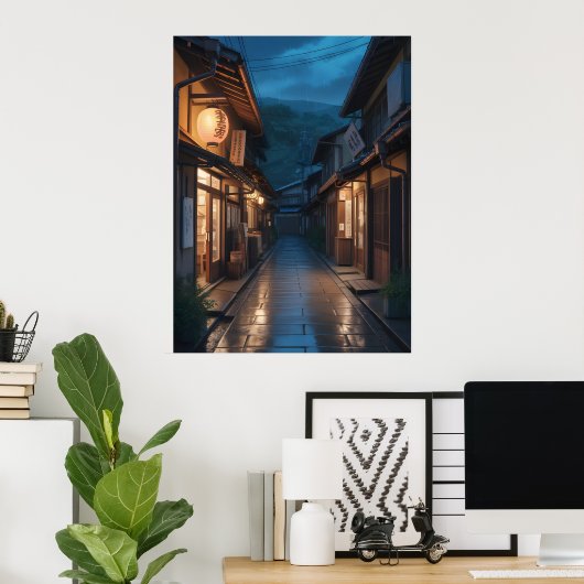 Japanese Misty Rain Street Art ポスター (ホームオフィス)