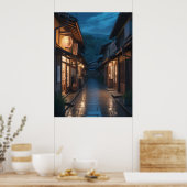 Japanese Misty Rain Street Art ポスター (キッチン)