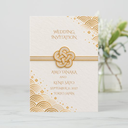 Japanese Mizuhiki Gold Wedding Invitation 招待状 (スタンド正面)