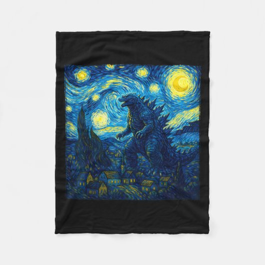 Japanese Monster Kaiju Van Gogh Starry Night  フリースブランケット (正面)