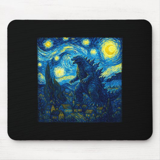 Japanese Monster Kaiju Van Gogh Starry Night マウスパッド (正面)