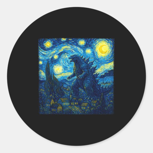 Japanese Monster Kaiju Van Gogh Starry Night  ラウンドシール (正面)