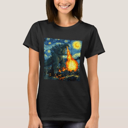 Japanese Monster Kaiju Van Gogh Starry Night Tシャツ (正面)