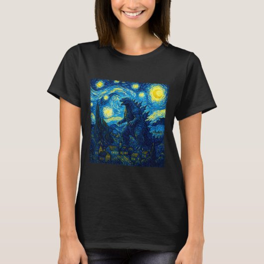 Japanese Monster Kaiju Van Gogh Starry Night  Tシャツ (正面)
