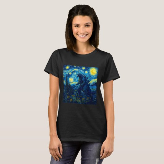 Japanese Monster Kaiju Van Gogh Starry Night  Tシャツ (正面フル)