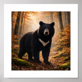 Japanese Moon Bear in Autumn Forest – Art Print ポスター