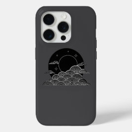 Japanese Moon Wave Minimalist Black White iPhone C 15 Proケース