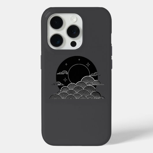 Japanese Moon Wave Minimalist Black White iPhone C Case-Mate iPhoneケース (裏面)