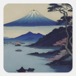 Japanese Mount Fuji Landscape Ukiyo-e Stickers  スクエアシール