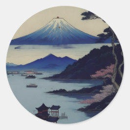 Japanese Mount Fuji Landscape Ukiyo-e Stickers  ラウンドシール