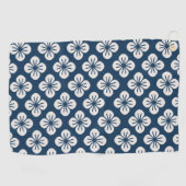 Japanese Navy Blue Ivory Floral Geometric Pattern ゴルフタオル (横)