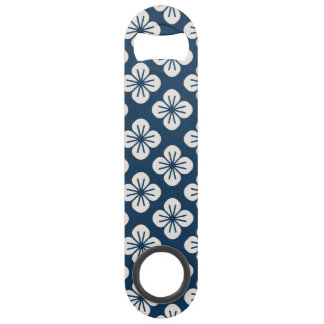 Japanese Navy Blue Ivory Floral Geometric Pattern スピード栓抜き