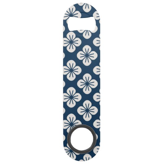 Japanese Navy Blue Ivory Floral Geometric Pattern スピード栓抜き (正面)