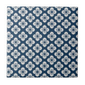 Japanese Navy Blue Ivory Floral Geometric Pattern タイル (正面)