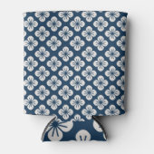 Japanese Navy Blue Ivory Floral Geometric Pattern 缶クーラー (正面)