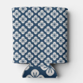 Japanese Navy Blue Ivory Floral Geometric Pattern 缶クーラー (裏面)