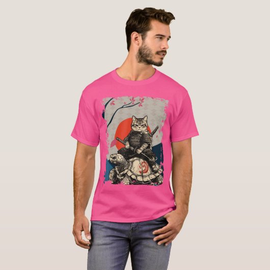 Japanese Ninja Art and Japan Samurai Cat onurtle f Tシャツ (正面フル)