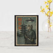 Japanese Ninja Cat Ufo Temple Ukiyo-e Art Men Wome カード (黄色い花)