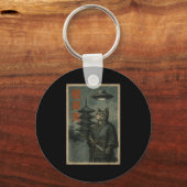 Japanese Ninja Cat Ufo Temple Ukiyo-e Art Men Wome キーホルダー (正面)