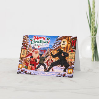Japanese Ninja Christmas Card with Santa and Kids カード