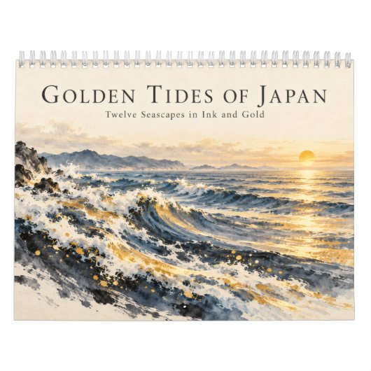 Japanese Ocean Waves in Ink and Gold カレンダー (カバー)