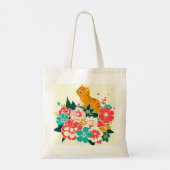 Japanese old scool cat and flowers トートバッグ (裏面)