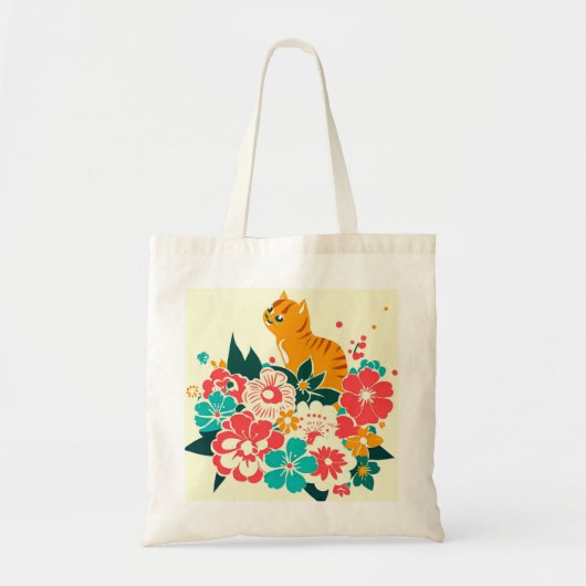 Japanese old scool cat and flowers トートバッグ (正面)