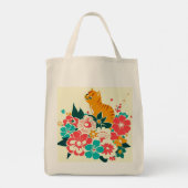 Japanese old scool cat and flowers トートバッグ (裏面)