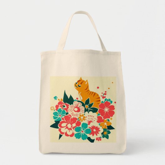 Japanese old scool cat and flowers トートバッグ (正面)
