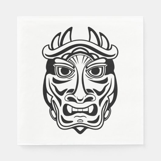 Japanese Oni Mask Tribal Demon Line Art スタンダードランチョンナプキン (正面)