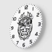 Japanese Oni Mask Tribal Demon Line Art ラージ壁時計 (傾斜)