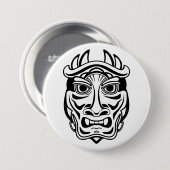 Japanese Oni Mask Tribal Demon Line Art 缶バッジ (正面&裏面)