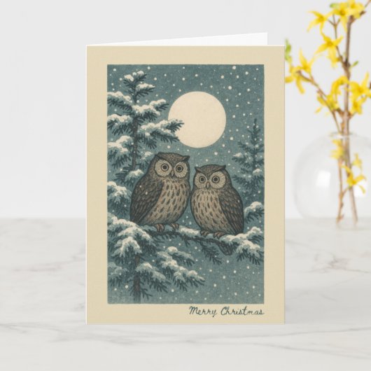 Japanese Owls - Christmas Card カード (黄色い花)