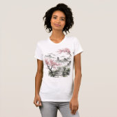 Japanese Pagoda & Cherry Blossom Watercolor Art Tシャツ (正面フル)