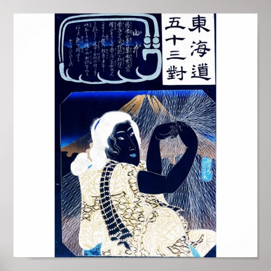 Japanese Painting of woman and Mt. Fuji c. 1800's ポスター (正面)