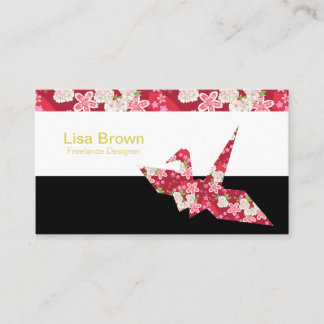 Japanese pattern red origami crane business card 名刺