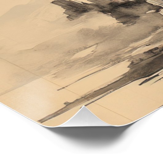 Japanese Pine Tree & Red Sun | Minimalist Zen Art ポスター (コーナー)