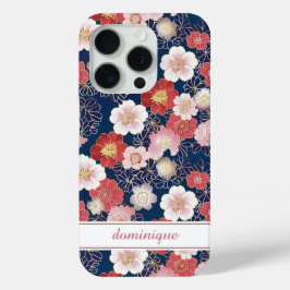 Japanese Pink Floral Pattern Monogrammed iPhone 15 Proケース