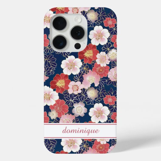 Japanese Pink Floral Pattern Monogrammed Case-Mate iPhoneケース (裏面)