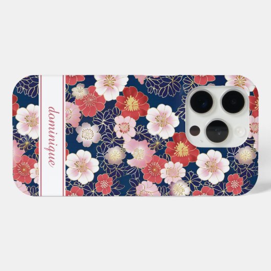 Japanese Pink Floral Pattern Monogrammed Case-Mate iPhoneケース (裏面 (横))