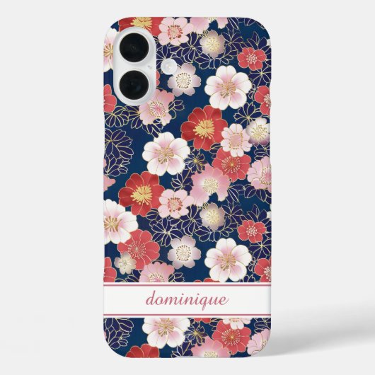 Japanese Pink Floral Pattern Monogrammed Case-Mate iPhoneケース (裏面)