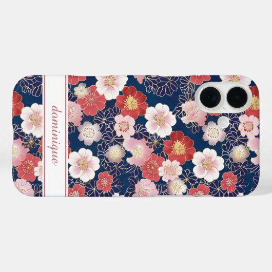 Japanese Pink Floral Pattern Monogrammed Case-Mate iPhoneケース (裏面 (横))