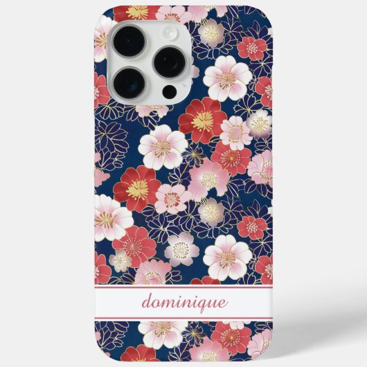 Japanese Pink Floral Pattern Monogrammed Case-Mate iPhoneケース (裏面)