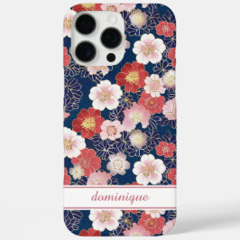 Japanese Pink Floral Pattern Monogrammed iPhone 16 Pro Maxケース