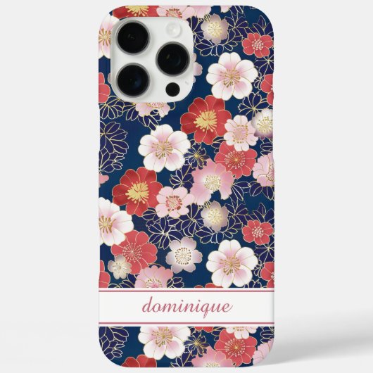 Japanese Pink Floral Pattern Monogrammed Case-Mate iPhoneケース (裏面)